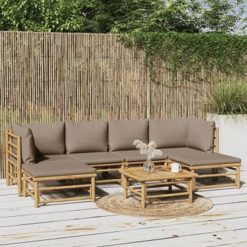 vidaXL Set mobilier de grădină cu perne gri taupe, 7 piese, bambus