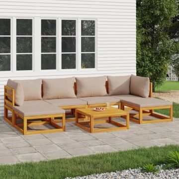 vidaXL Set mobilier de grădină cu perne gri taupe, 7 piese, lemn masiv