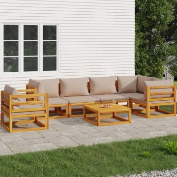 vidaXL Set mobilier de grădină cu perne gri taupe, 7 piese, lemn masiv