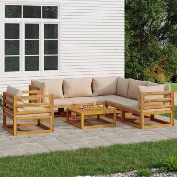 vidaXL Set mobilier de grădină cu perne gri taupe, 7 piese, lemn masiv