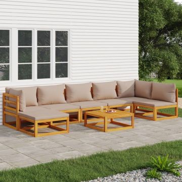 vidaXL Set mobilier de grădină cu perne gri taupe, 8 piese, lemn masiv
