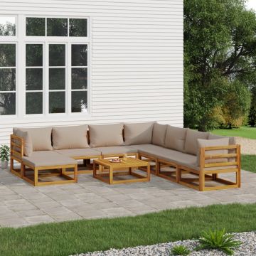 vidaXL Set mobilier de grădină cu perne gri taupe, 9 piese, lemn masiv