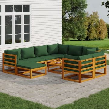 vidaXL Set mobilier de grădină cu perne verzi, 10 piese, lemn masiv