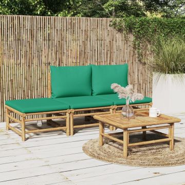 vidaXL Set mobilier de grădină cu perne verzi, 4 piese, bambus