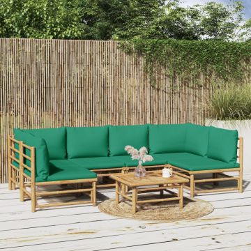 vidaXL Set mobilier de grădină cu perne verzi, 7 piese, bambus