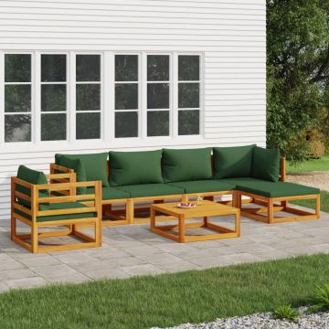 vidaXL Set mobilier de grădină cu perne verzi, 7 piese, lemn masiv