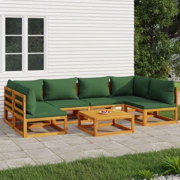 vidaXL Set mobilier de grădină cu perne verzi, 7 piese, lemn masiv