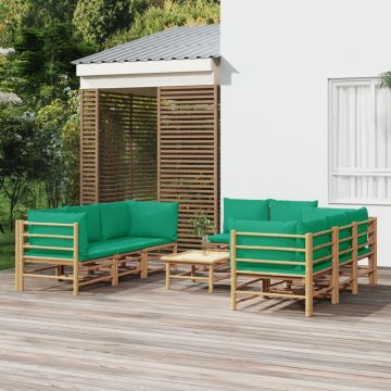 vidaXL Set mobilier de grădină cu perne verzi, 9 piese, bambus
