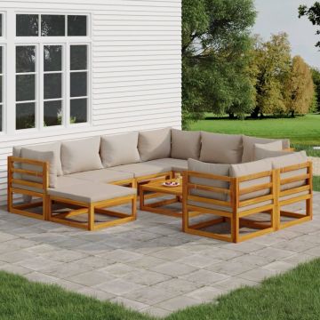vidaXL Set mobilier grădină cu perne gri deschis, 10 piese, lemn pin