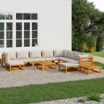 vidaXL Set mobilier grădină cu perne gri deschis, 12 piese, lemn tec