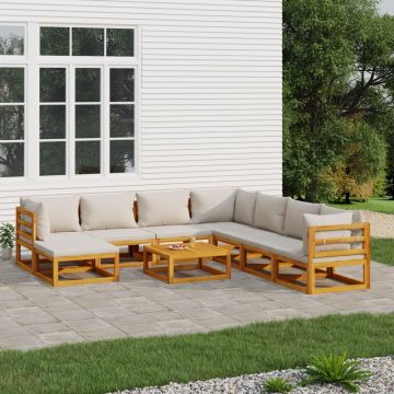 vidaXL Set mobilier grădină cu perne gri deschis, 9 piese, lemn pin