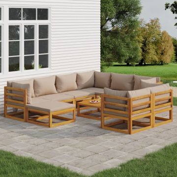 vidaXL Set mobilier grădină cu perne gri taupe, 10 piese, lemn masiv