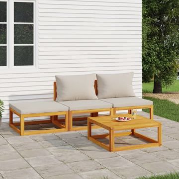 vidaXL Set mobilier grădină, perne gri deschis, 4 piese, lemn masiv