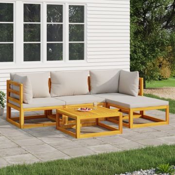 vidaXL Set mobilier grădină, perne gri deschis, 5 piese, lemn masiv