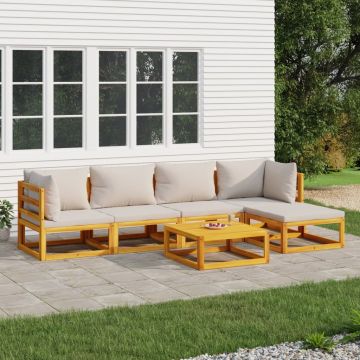vidaXL Set mobilier grădină, perne gri deschis, 6 piese, lemn masiv