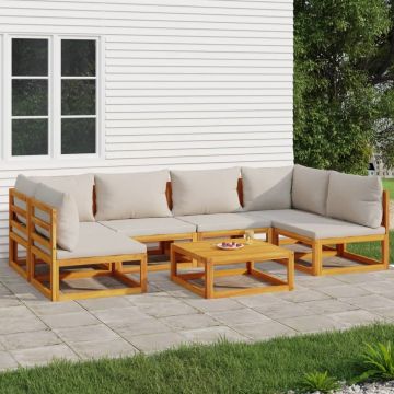 vidaXL Set mobilier grădină, perne gri deschis, 7 piese, lemn masiv