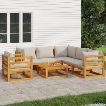 vidaXL Set mobilier grădină, perne gri deschis, 7 piese, lemn masiv