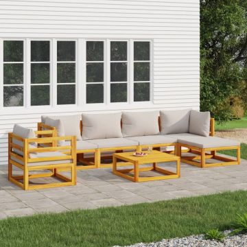 vidaXL Set mobilier grădină, perne gri deschis, 7 piese, lemn masiv