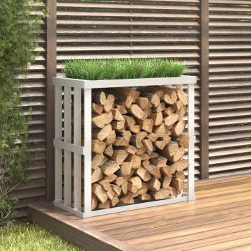 vidaXL Suport bușteni de exterior, alb, 108x52x106 cm, lemn masiv pin