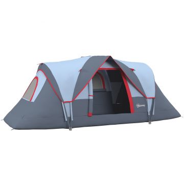 Outsunny Cort pentru Camping pentru 5-6 Persoane, Rezistent la Apa 3000mm si Protectie UV, Stalpi din fibra de sticla, 4.55x2.3x1.8m, Gri | Aosom Romania