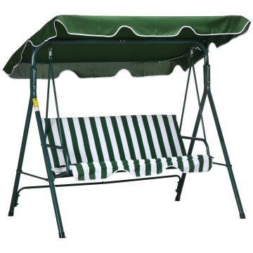 Outsunny Balansoar de Gradina 3 Locuri Acoperis Parasolar si Structura din Otel si Poliester, 172x110x153 cm, Alb si Verde | AOSOM RO