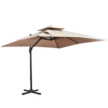Outsunny Umbrela de Soare pentru Gradina 295x295cm Pivotanta la 360° cu Manivela, Umbrela de Soare cu brat cu Inclinare Reglabila, Kaki si Negru | Aosom Romania