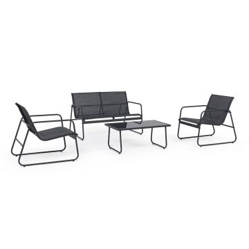 Set mobilier pentru gradina/terasa 4 piese Markus, Bizzotto, otel/textilena 2x1, gri carbune