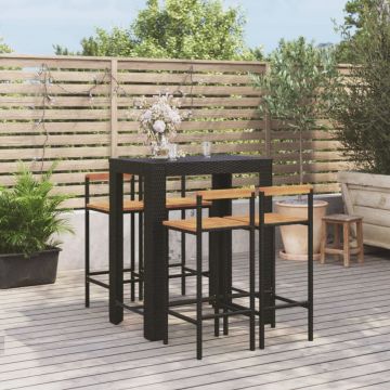 vidaXL Set bar pentru grădină, 5 piese, negru, poliratan/lemn acacia