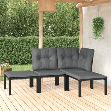 vidaXL Set mobilier de grădină, 4 piese, negru și gri, poliratan