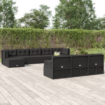 vidaXL Set mobilier de grădină cu perne, 11 piese, negru, poliratan