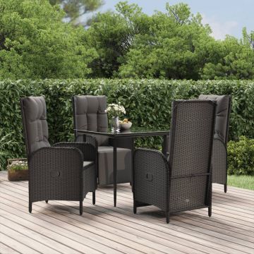 vidaXL Set mobilier de grădină cu perne, 5 piese, negru, poliratan