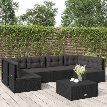 vidaXL Set mobilier de grădină cu perne, 6 piese, negru, poliratan