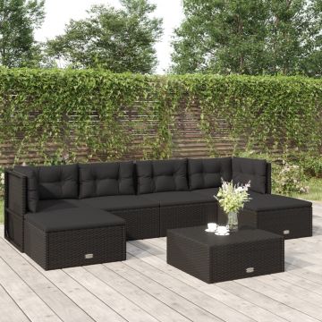 vidaXL Set mobilier de grădină cu perne, 6 piese, negru, poliratan