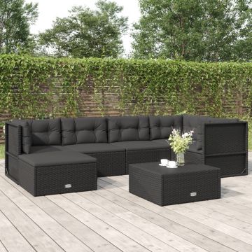vidaXL Set mobilier de grădină cu perne, 6 piese, negru, poliratan