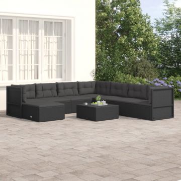 vidaXL Set mobilier de grădină cu perne, 8 piese, negru, poliratan