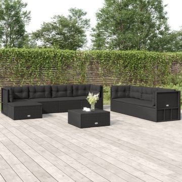 vidaXL Set mobilier de grădină cu perne, 8 piese, negru, poliratan