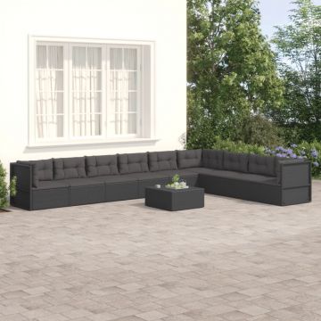 vidaXL Set mobilier de grădină cu perne, 9 piese, negru, poliratan