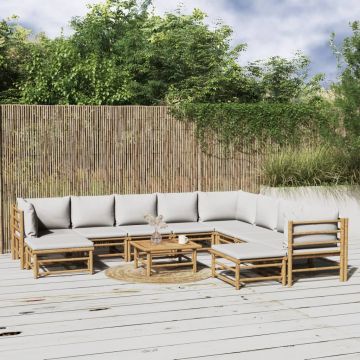 vidaXL Set mobilier de grădină cu perne gri deschis, 11 piese, bambus