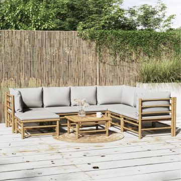 vidaXL Set mobilier de grădină cu perne gri deschis, 8 piese, bambus