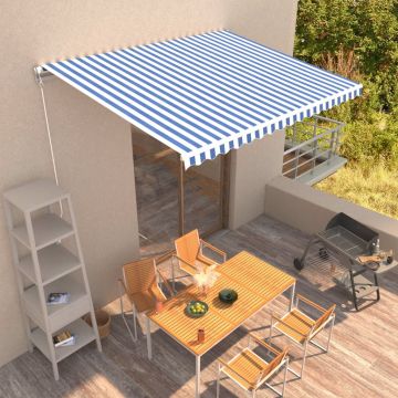 vidaXL Copertină retractabilă manual, albastru și alb, 400 x 300 cm