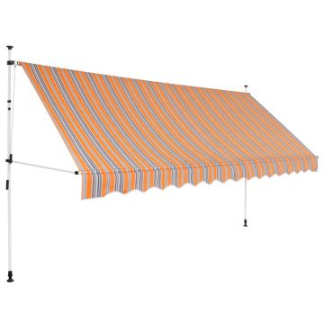 vidaXL Copertină retractabilă manual, dungi galben și albastru, 400 cm