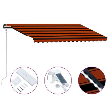 vidaXL Copertină retractabilă senzor vânt & LED oranj/maro 450x300 cm