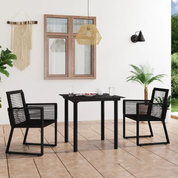 vidaXL Set mobilier de exterior, 3 piese, negru, ratan PVC