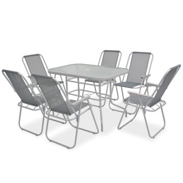 vidaXL Set mobilier de exterior, 8 piese, gri, oțel și textilenă