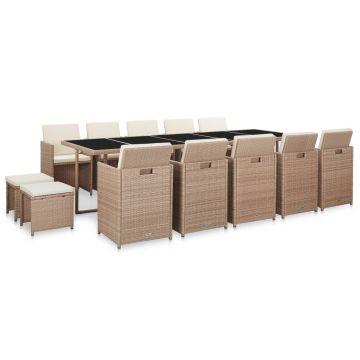 vidaXL Set mobilier de exterior cu perne, 15 piese, bej, poliratan