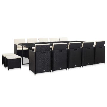 vidaXL Set mobilier de exterior cu perne, 15 piese, negru, poliratan