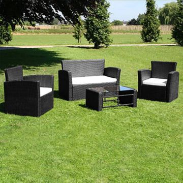 vidaXL Set mobilier de grădină cu perne, 4 piese, negru, poliratan