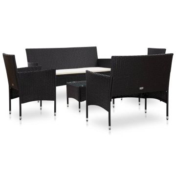 vidaXL Set mobilier de grădină cu perne, 5 piese, negru, poliratan