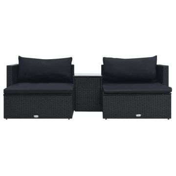 vidaXL Set mobilier de grădină cu perne, 5 piese, negru, poliratan