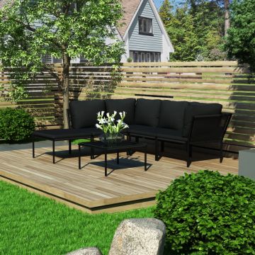 vidaXL Set mobilier de grădină cu perne, 6 piese, negru, PVC